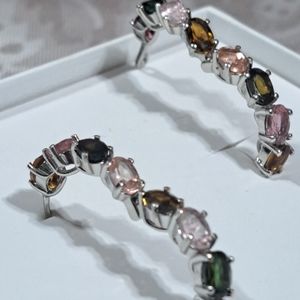 Unheated Oval tourmaline hoop earrings 14kwgp over 925 sterling silver NWOT